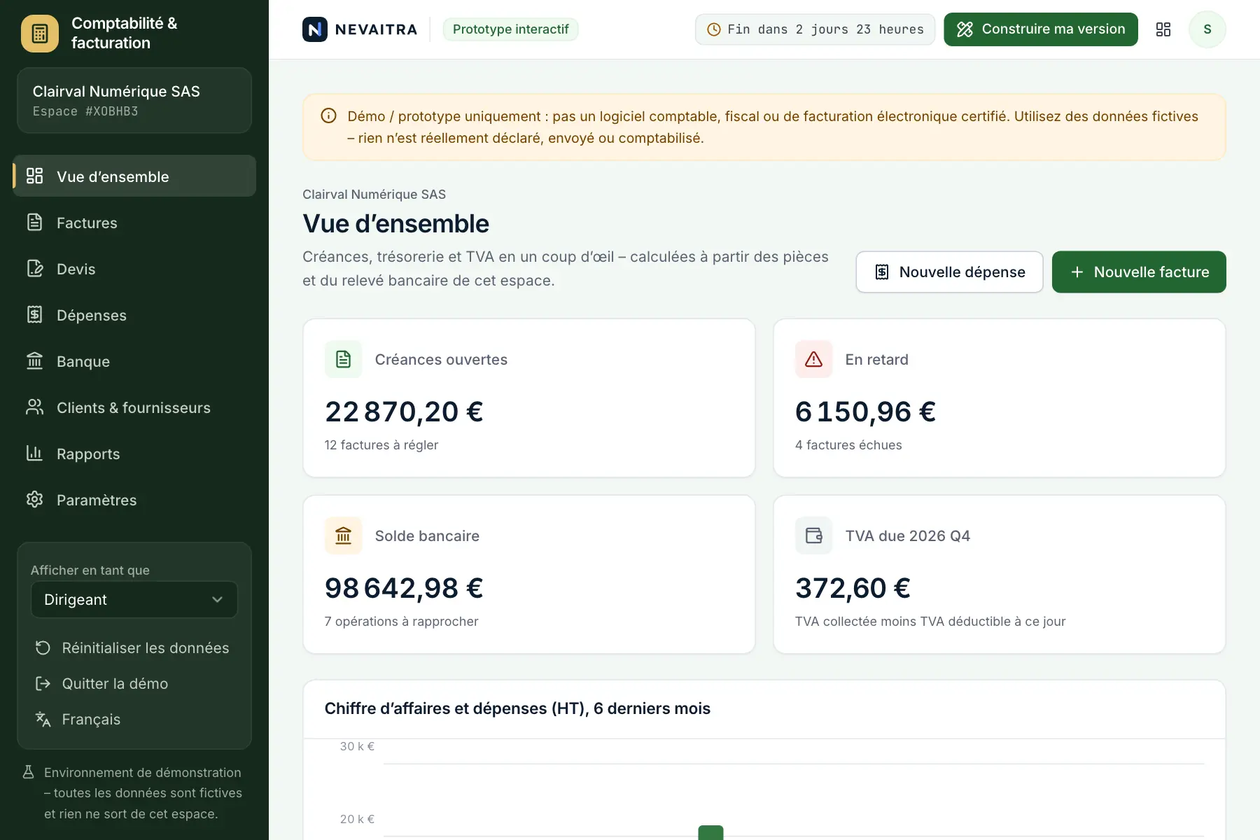 Démo « Comptabilité & facturation » : Vue d’ensemble