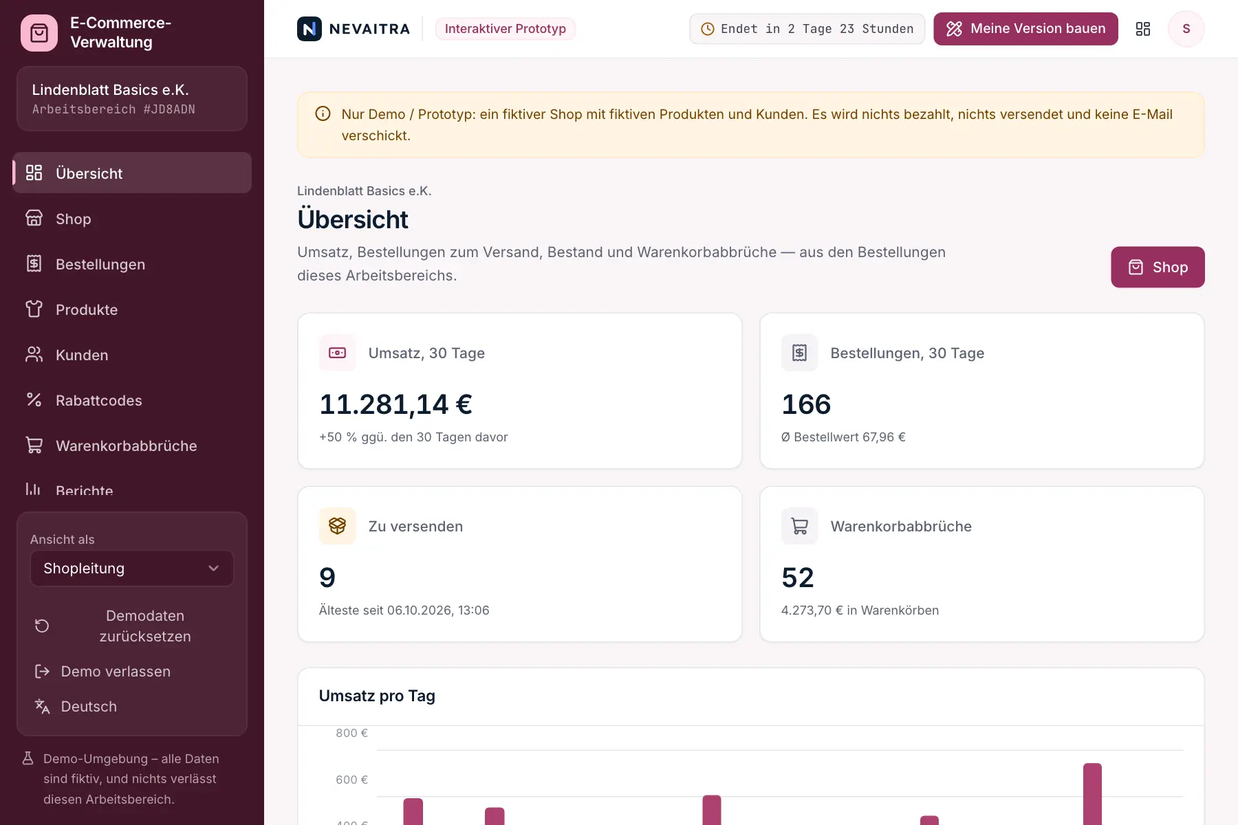 Demo „E-Commerce-Verwaltung“: Übersicht