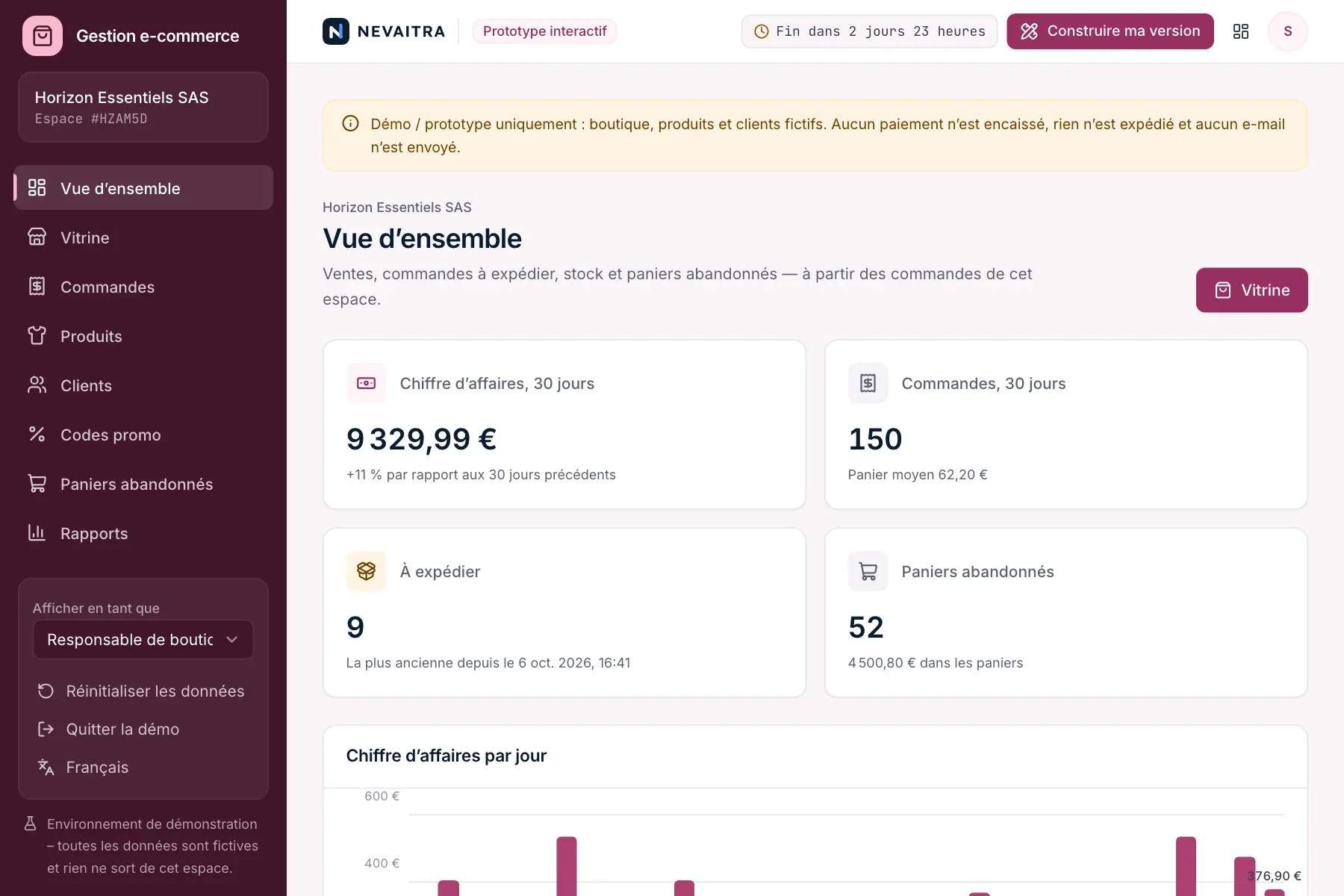 Démo « Gestion e-commerce » : Vue d’ensemble