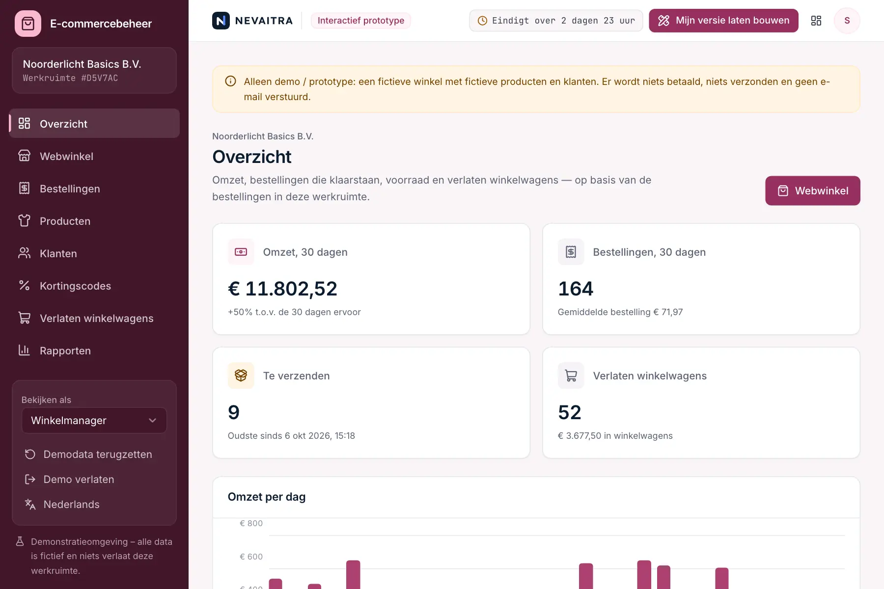Demo van E-commercebeheer: Overzicht