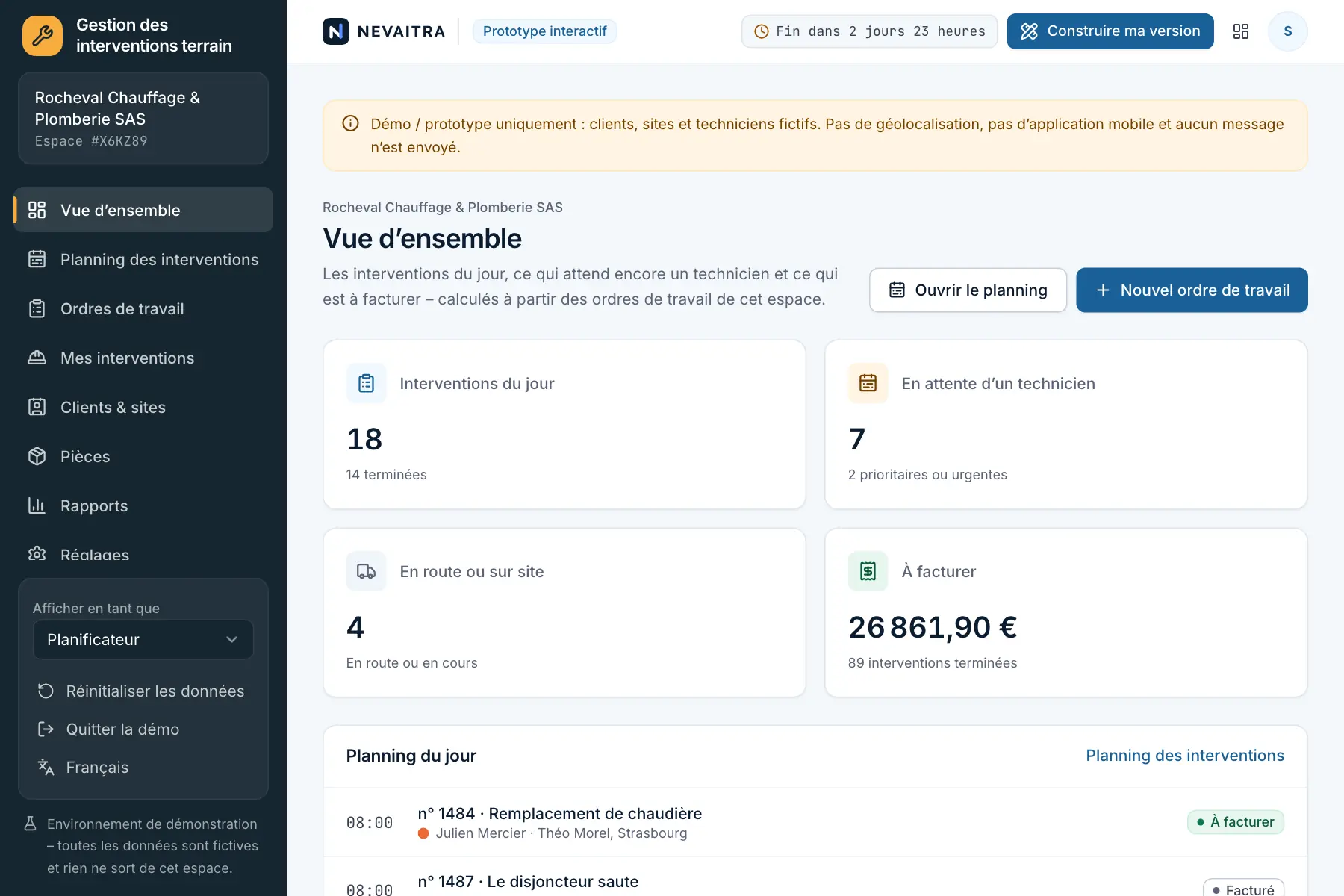 Démo « Gestion des interventions terrain » : Vue d’ensemble