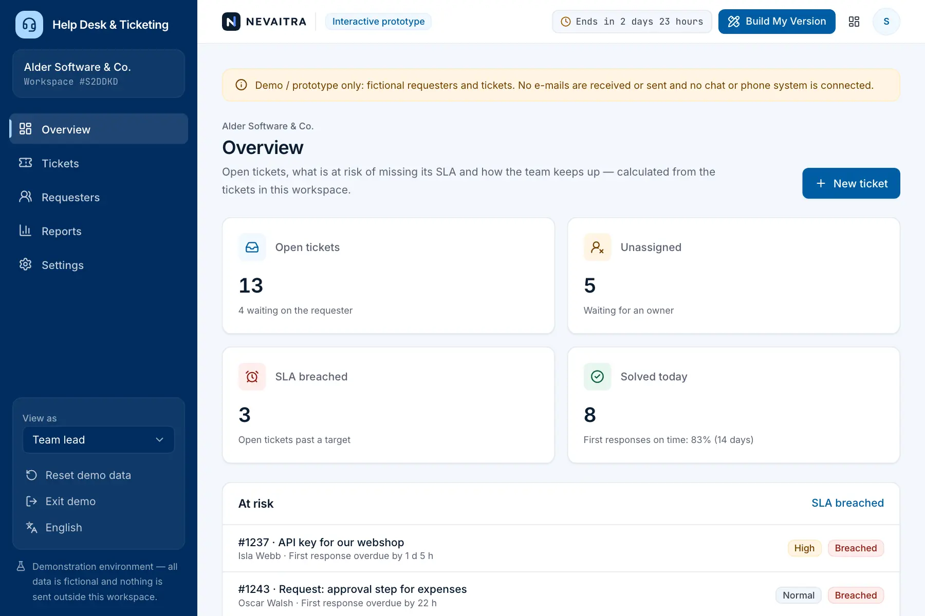 Help Desk & Ticketing demo: Overview