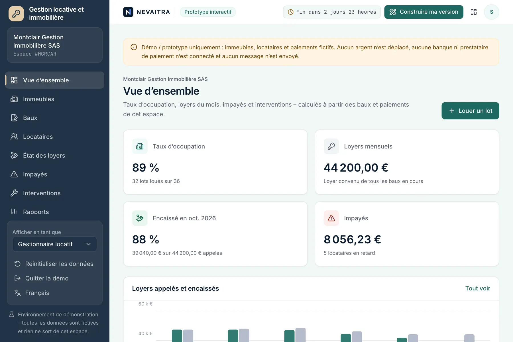 Démo « Gestion locative et immobilière » : Vue d’ensemble